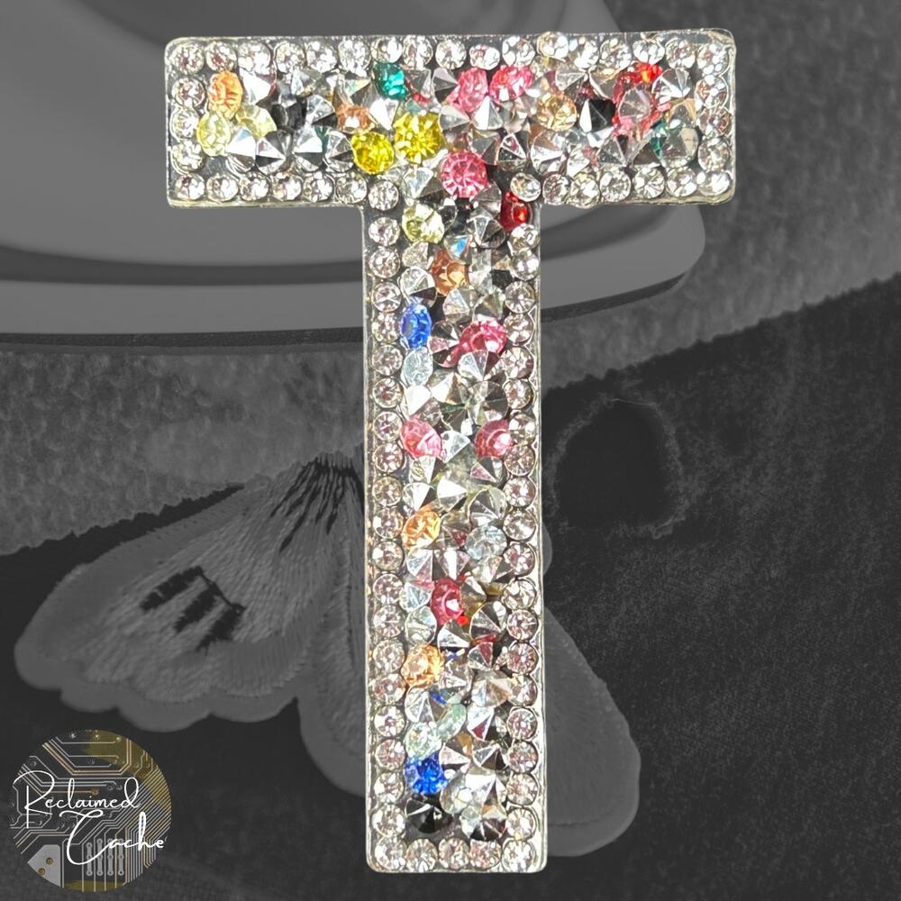 Letter T Multicolor Rhinestone Iron On Patch